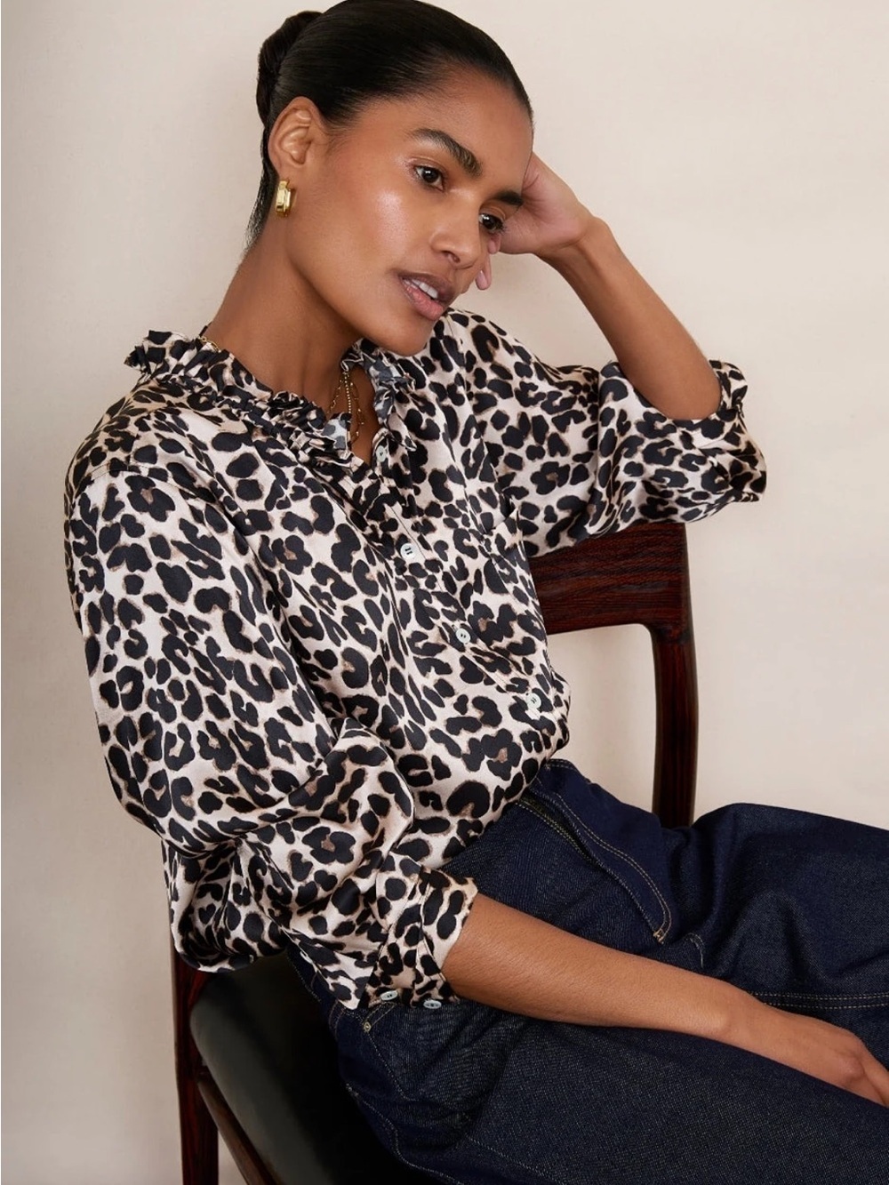 NWT WYSE London Odette 100% Silk Button Down Shirt Blouse Leopard Print Size 0